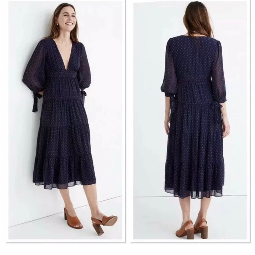 Madewell Tie Sleeve Clipdot Dress